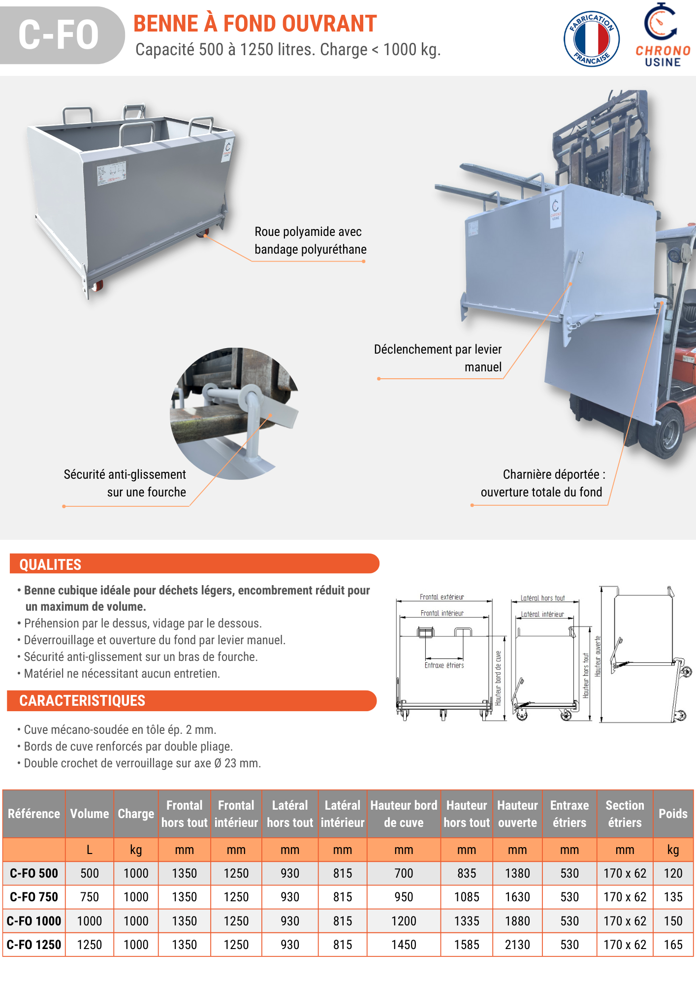 Fiche technique benne à fond ouvrant - C-FO